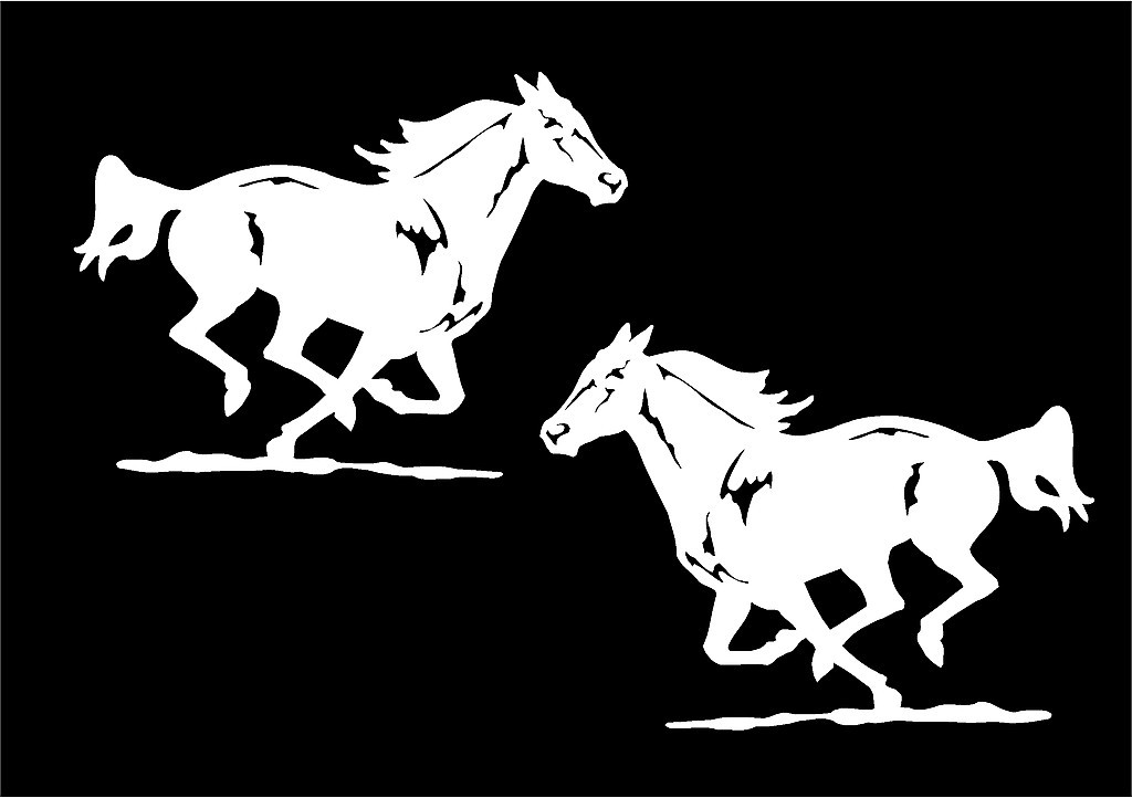 Two Mustang Horses Decals Running Mirrored Image Set trailer car vinyl sticker