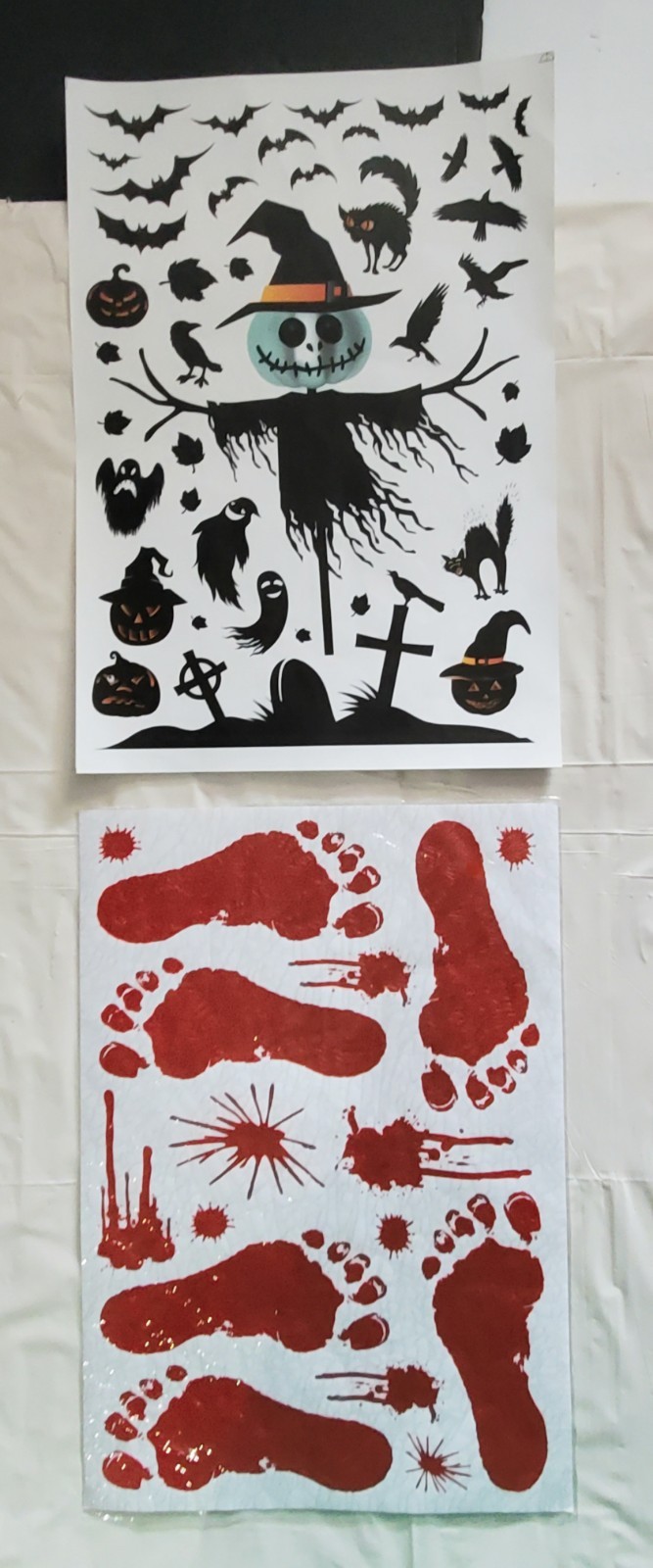 6 Sheets Halloween Decoration Stickers Handprint Footprint Cat Ghost Spider