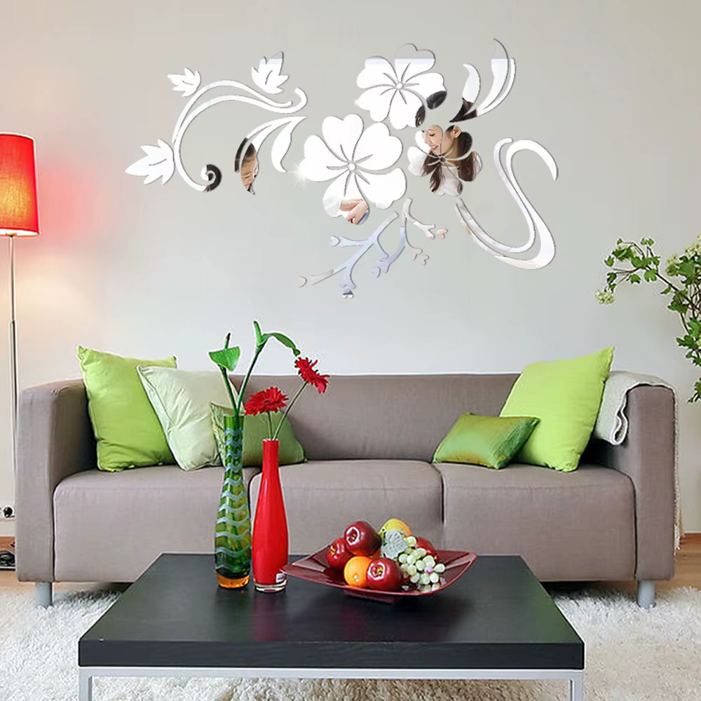 Flower Acrylic Mirror Wall Stickers Bedroom 3D Wall Stickers Living Room