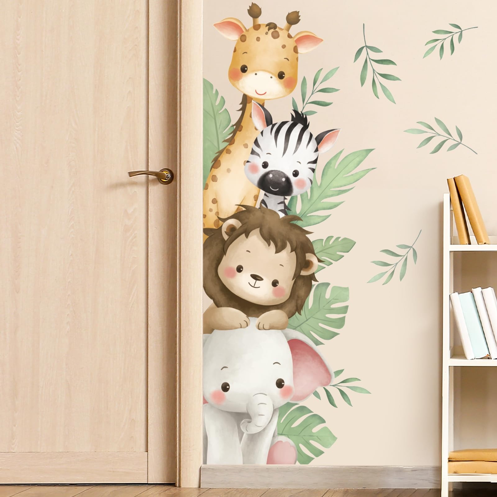 Watercolor Jungle Animal Wall Decals Peel and Stick, Vinyl Safari Elephant Li…