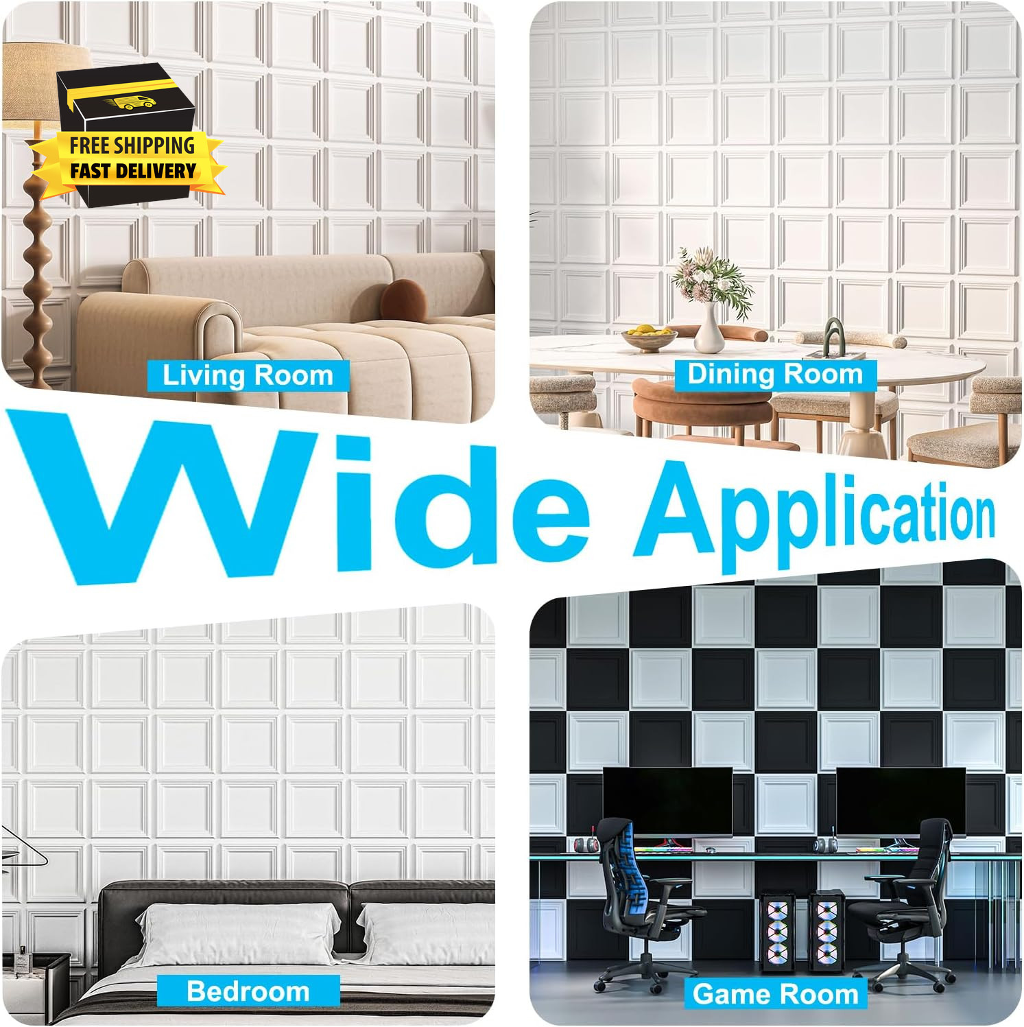 33-Pack Accent 3D Textured Wall Panels, 11.8 X 11.8 In, White | Wipe Clean, PVC,