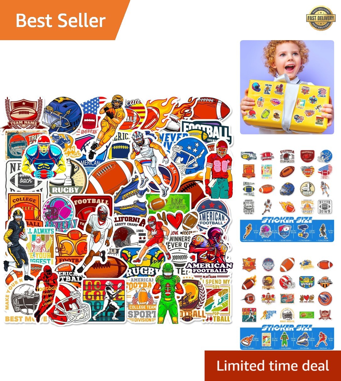 Football Stickers for Kids Teens Adults, 100PCS Vinyl Waterproof Football Spo…