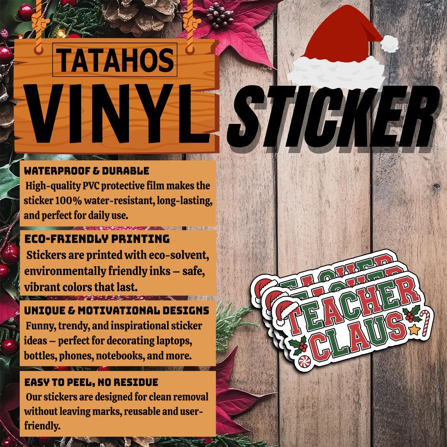 3Pcs Christmas Stickers Funny Holiday Vinyl Decals 3X1.5