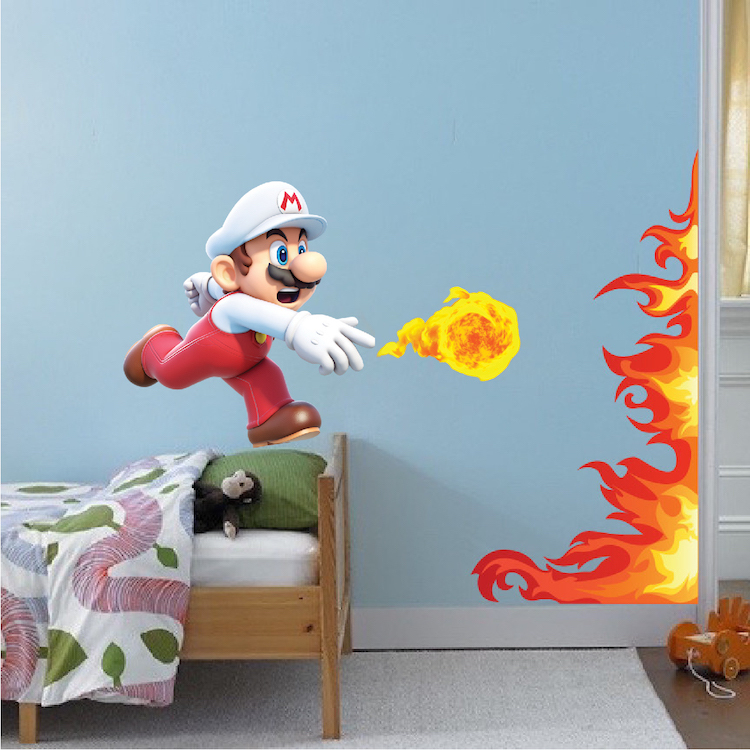 Super Mario Flame Wall Decals Nintendo Wallpaper Stickers Mario Game Room, e15