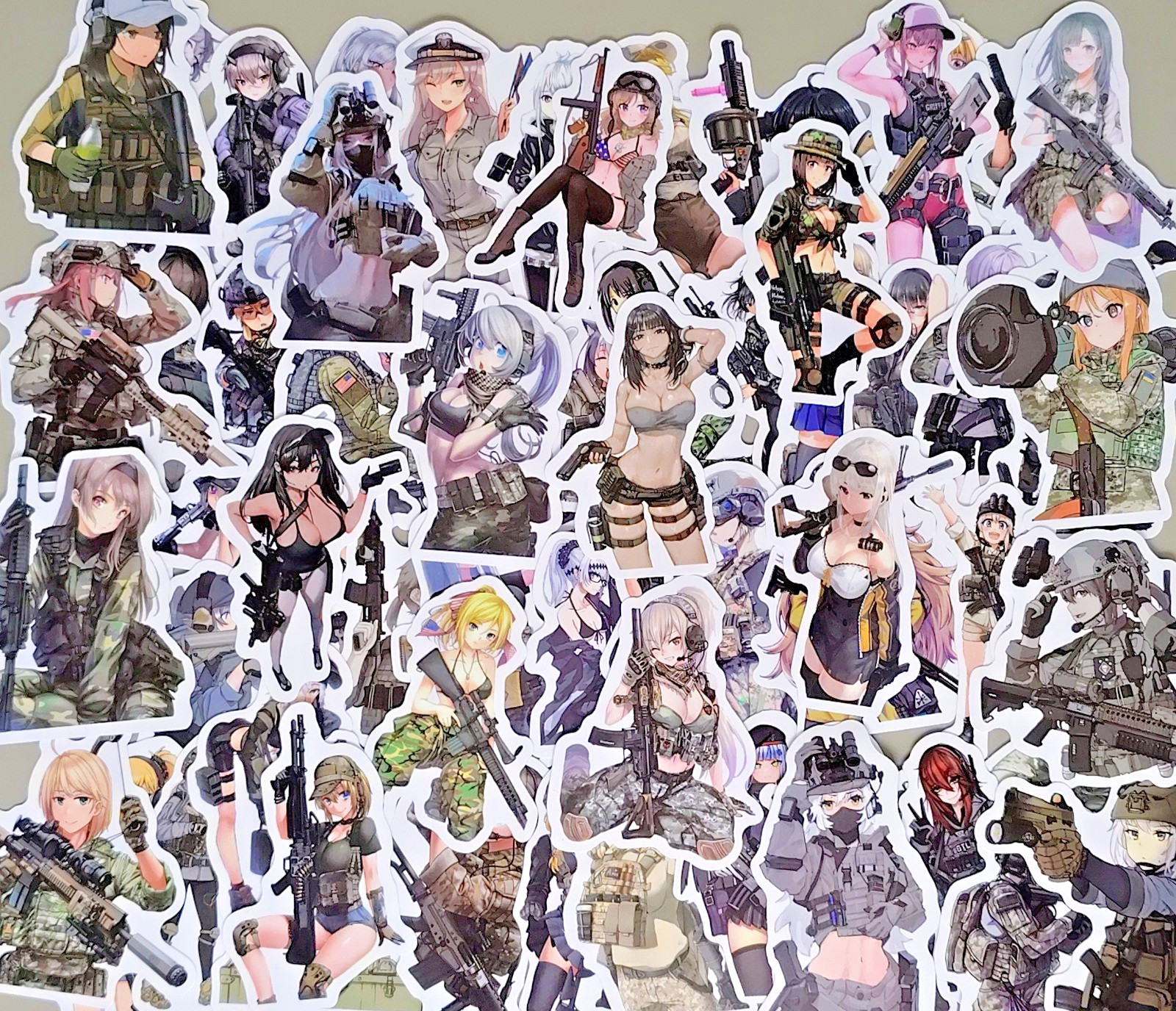 60pc Anime Waifu Military Girls Sticker Lot Women Army Gun Tactical Decals