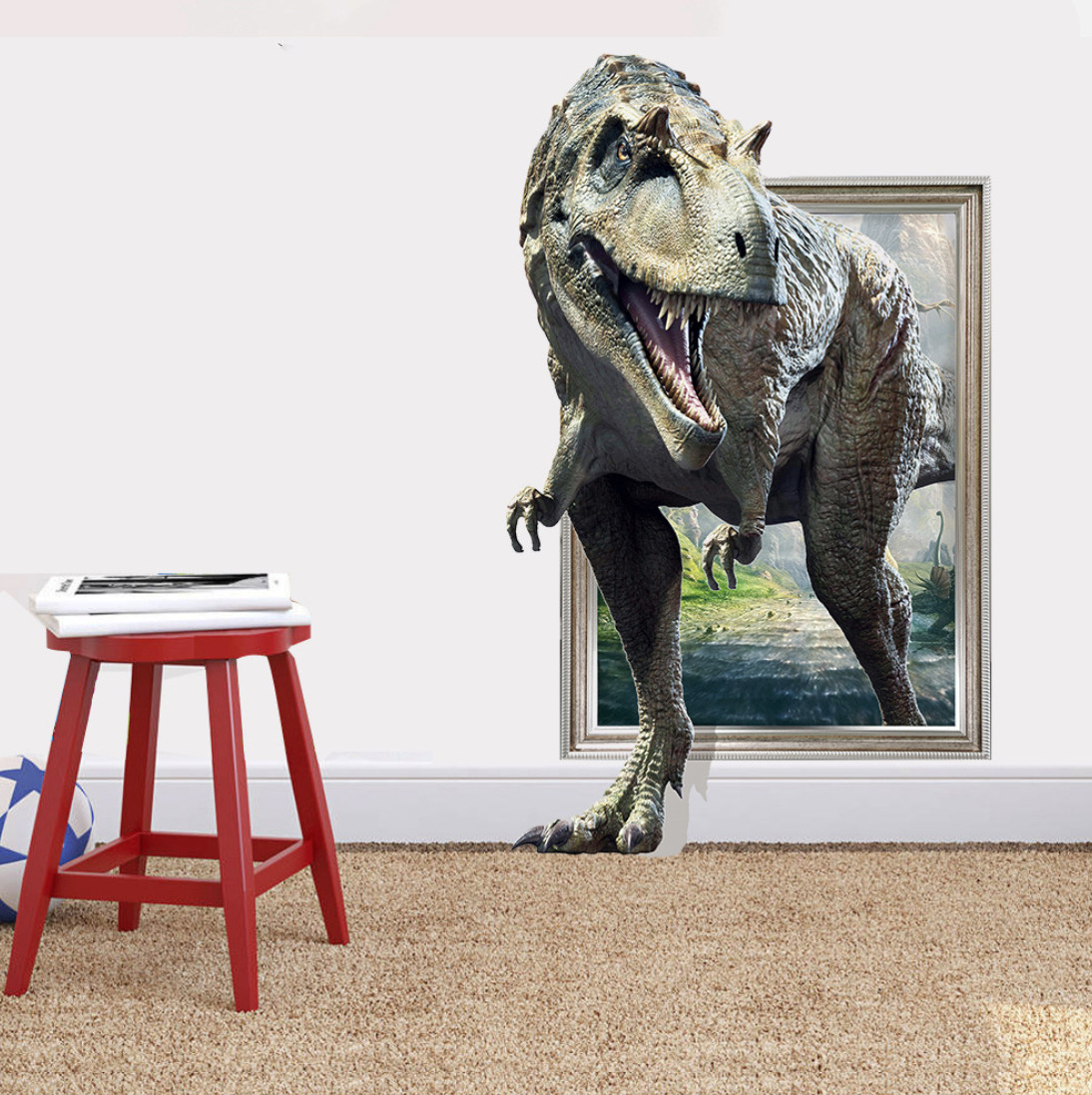 NEW 3D dinosaur T rex Removable Wall Stickers Decal Kids bedroom Home Decor USA