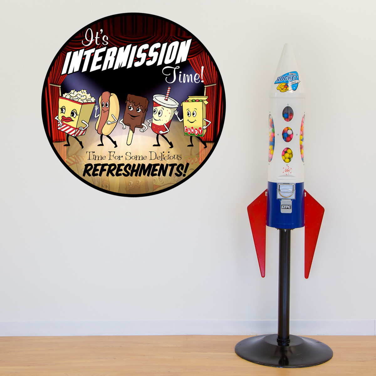 Intermission Time Snacks Round Wall Decal Classic Movie Theater Decor