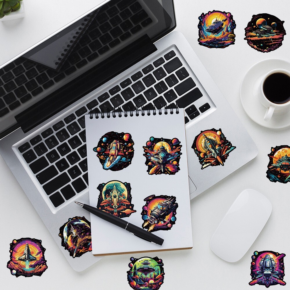 50Pcs Stickers Spaceship Galaxy Outer Space Laptop Luggage Car Graffiti Vinyl