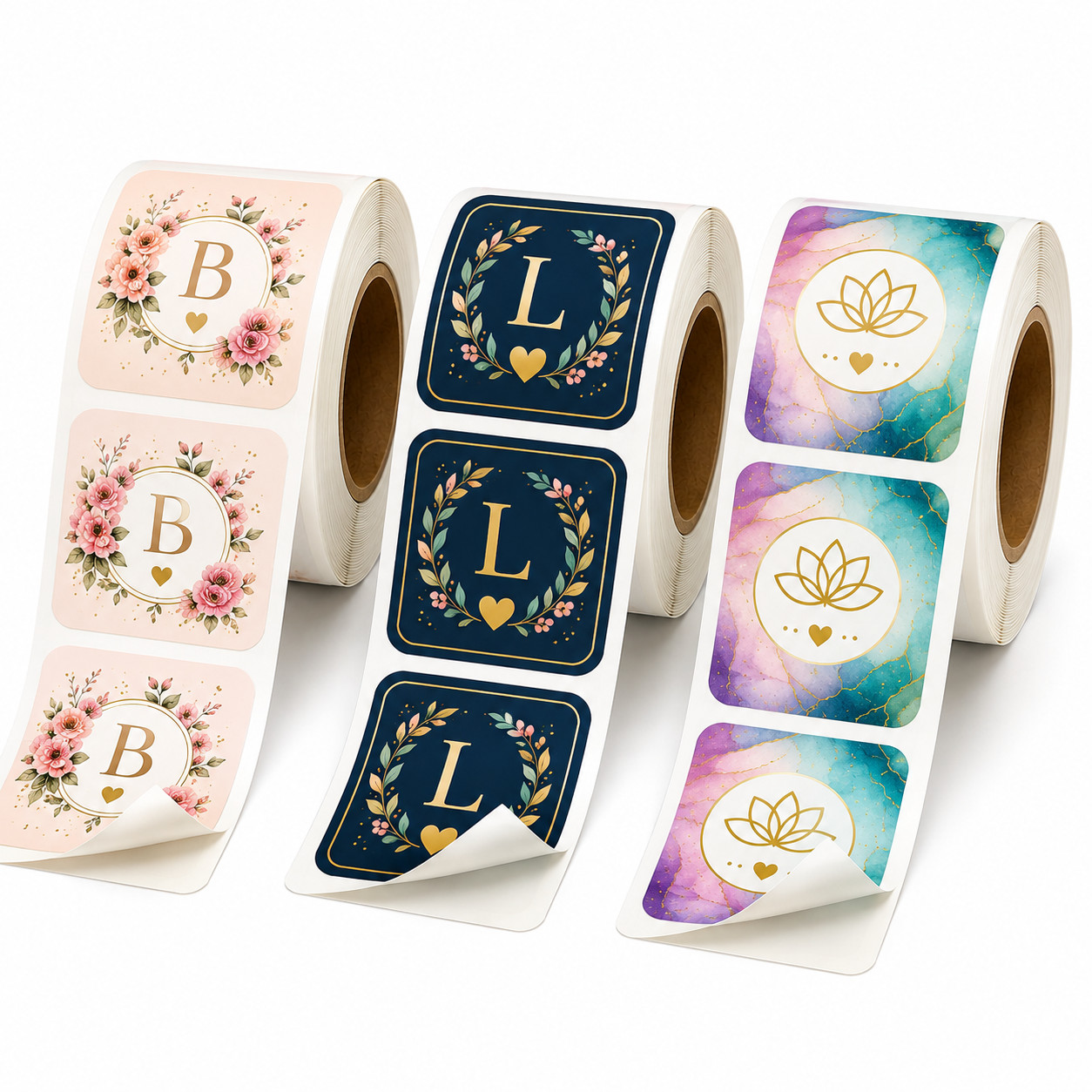 Roll Labels Rounded Square Custom Print, Product Packaging Stickers, 100 Pieces