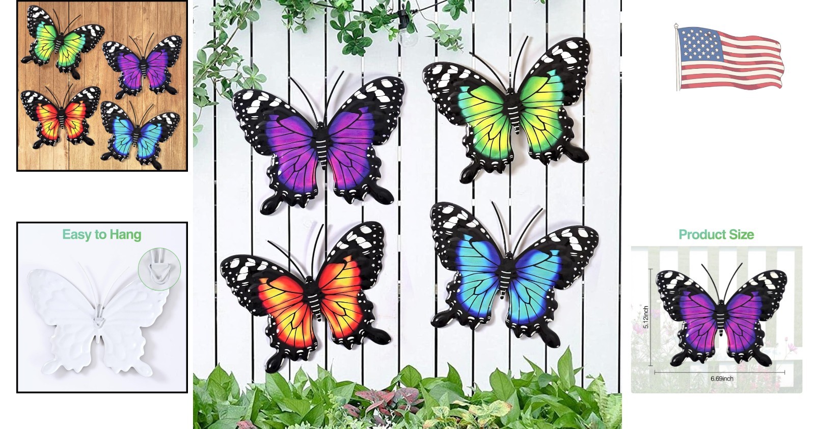 Colorful Metal Butterfly Wall Decor – 4 Pack for Indoor & Outdoor Elegance