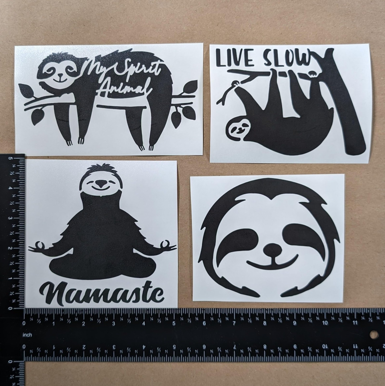 Sloth Decal Set – 4 Pack, My Spirit Animal, Live Slow, Namaste, Smiling Stickers