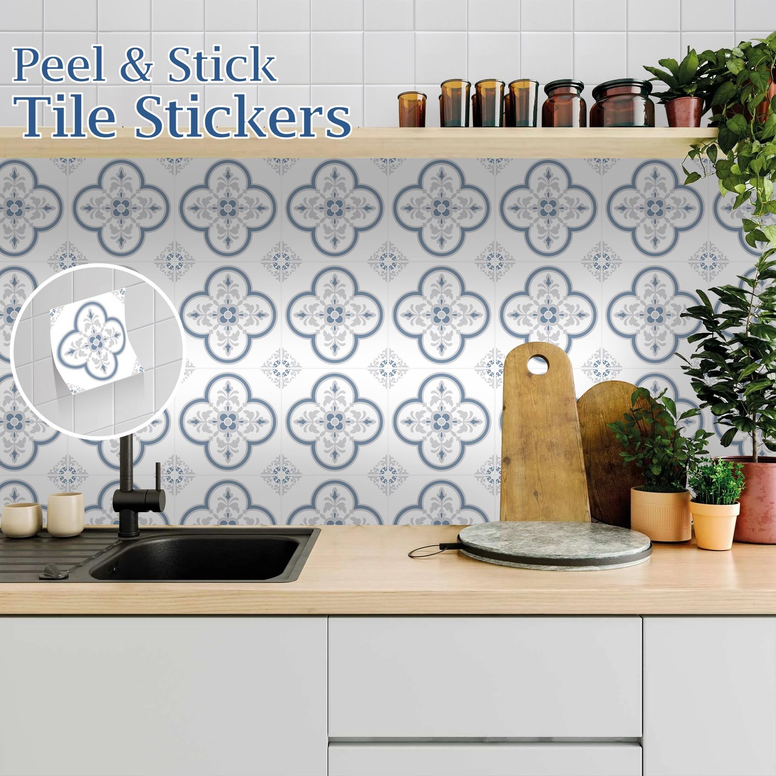 Peel & Stick Tile Stickers 12 PCS Adhesive Backsplash Decorative Wall Sticker…