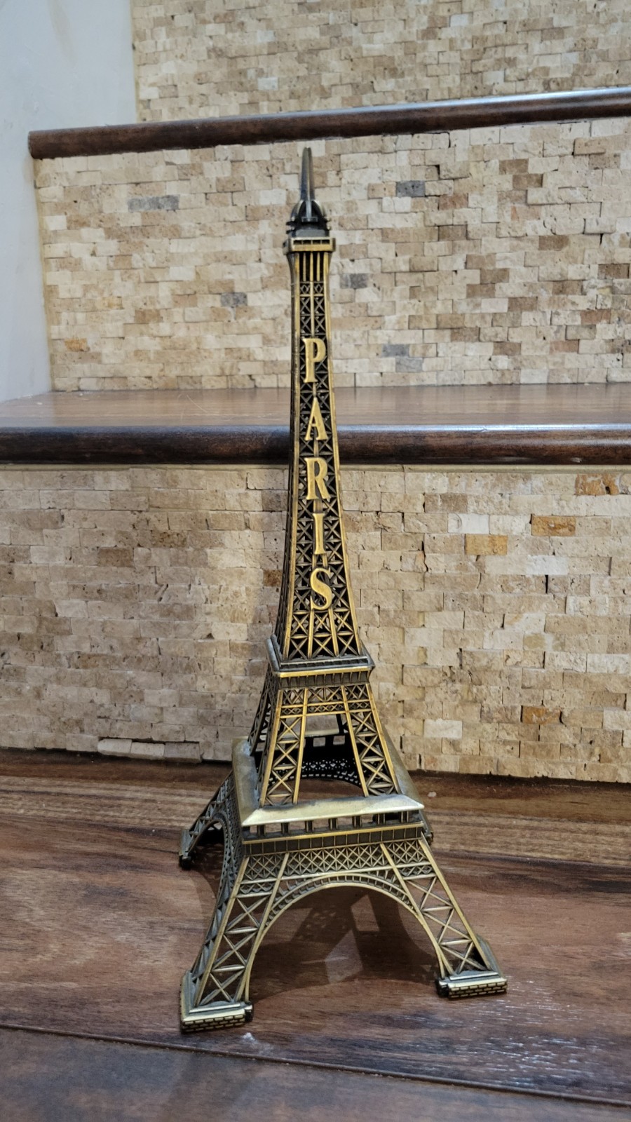 Paris Eiffel Tower Statue Figurine 12 Inches Tall Brass Metal Paris Souvenir