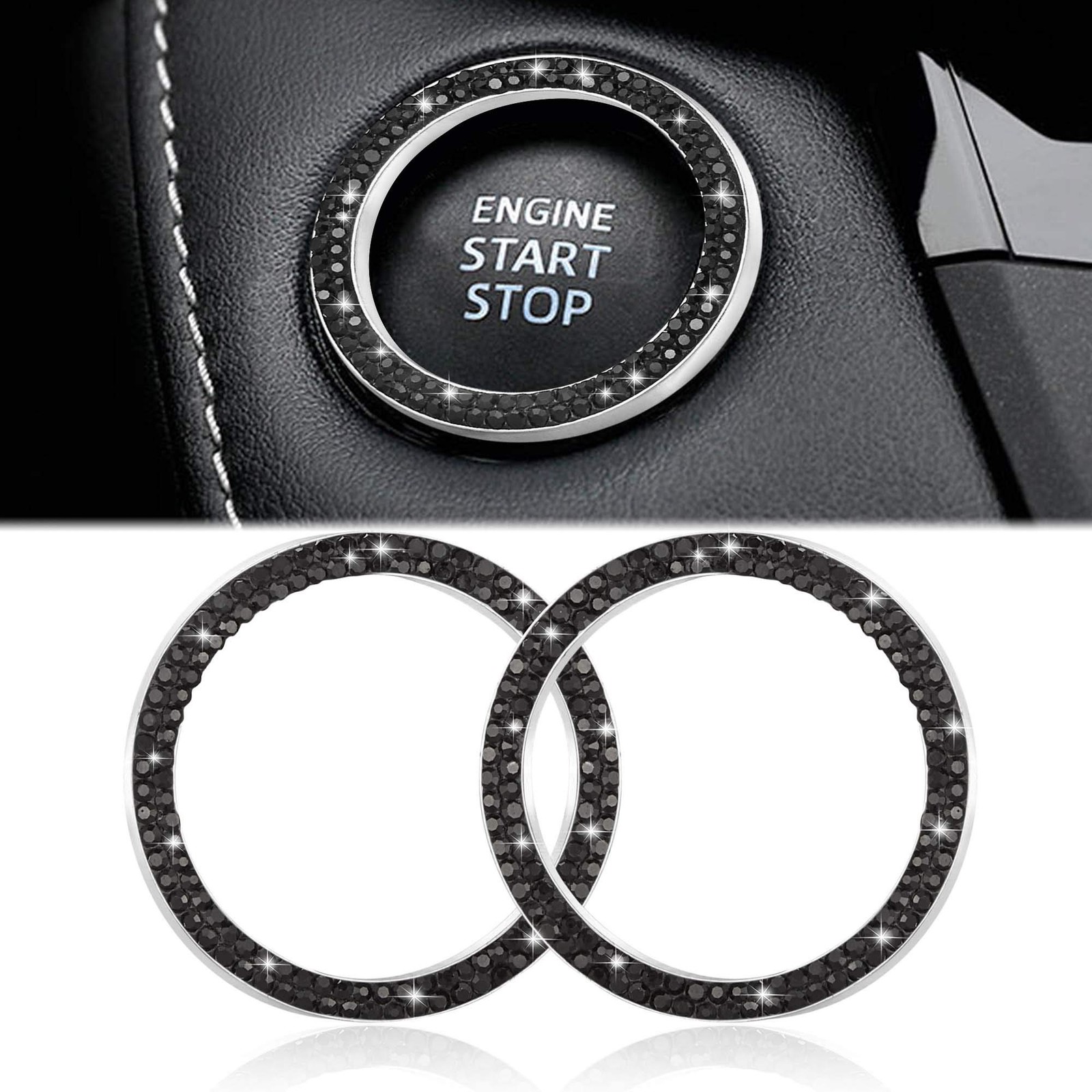 WINKA 2pcs Bling Car Engine Start Button Cover Diamond Crystal Push Start Sto…