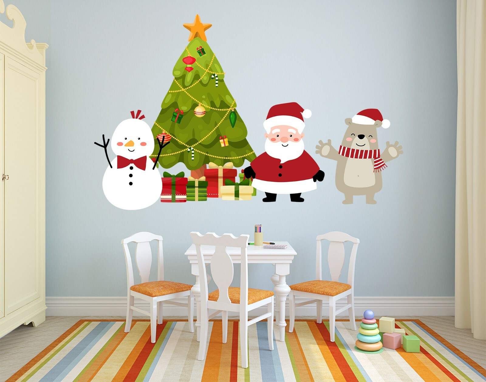 3D Xmas Tree Snowman A001 Christmas Wallpaper Murals Wall Print Wall Sticker Zoe