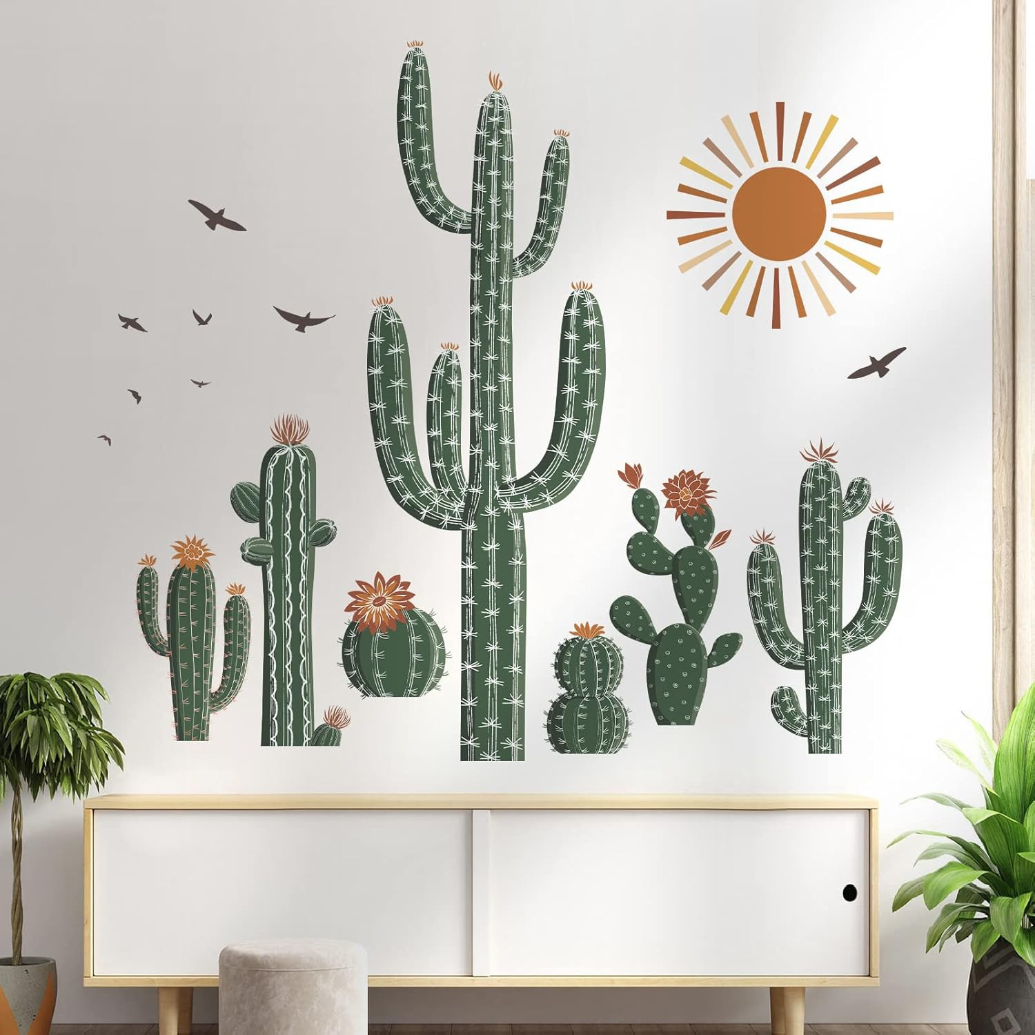 Boho Cactus Wall Stickers Tropical Cacti Green Plants Peel and Stick Wall Art De