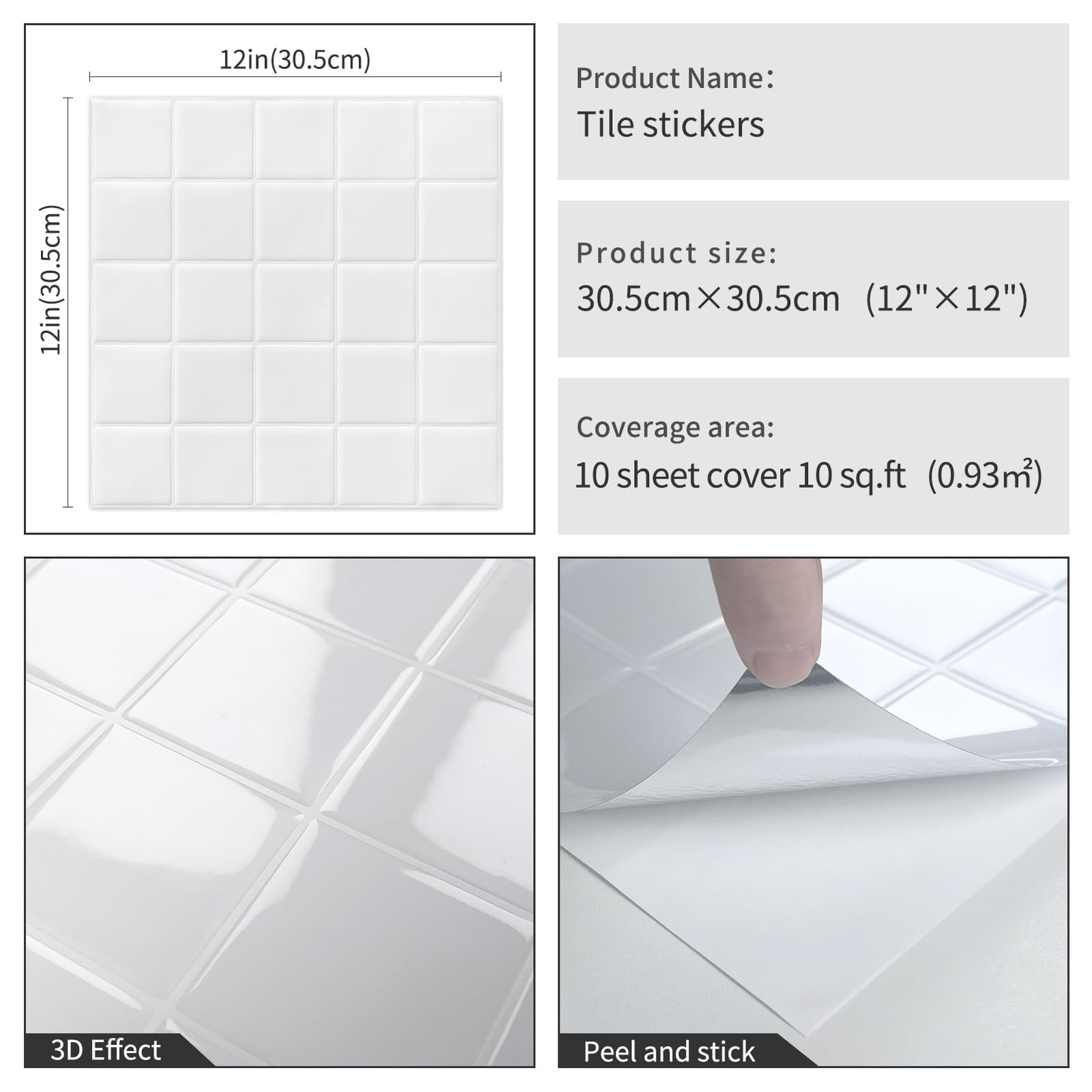 DEWOO Square White Peel and Stick Backsplash Tiles Self Adhesive Subway Check…