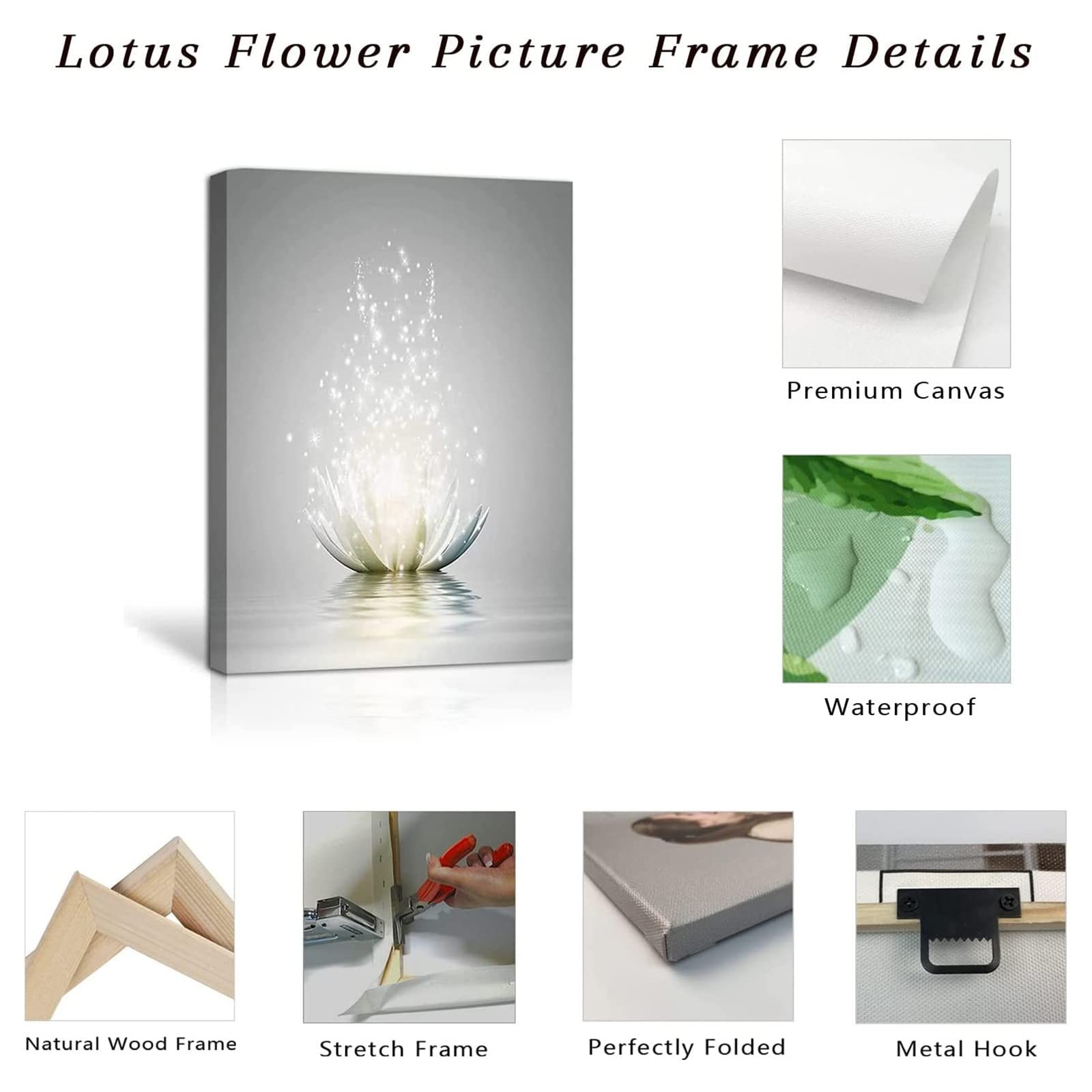 LZIMU Zen Canvas Wall Art White Lotus Flower Bloom in Water Picture Prints Wa…
