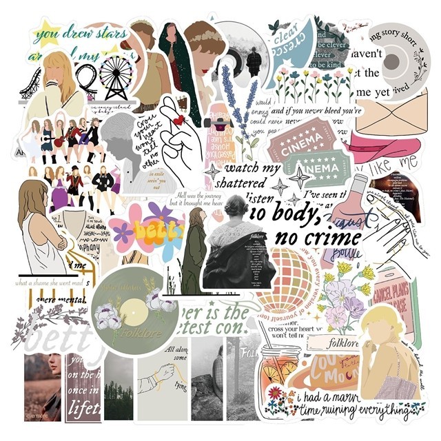 50 Piece Taylor Swift Stickers Party Favor, Water Bottle, Decor, Music Folklore