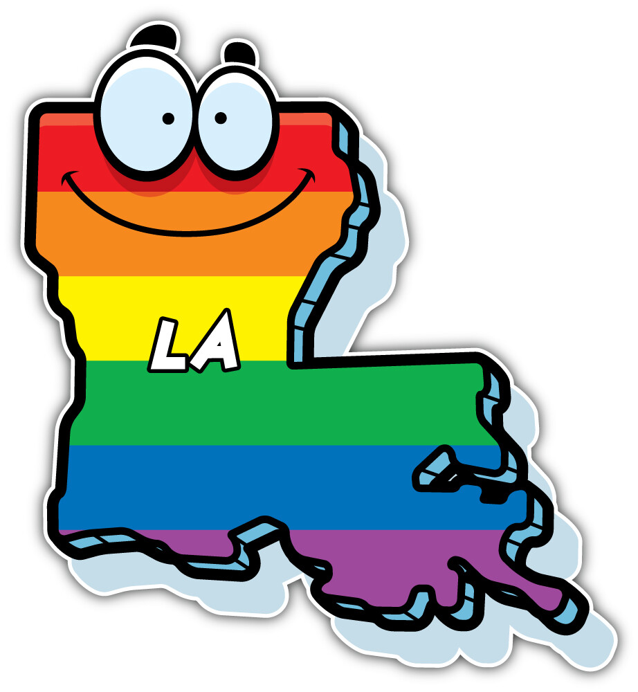 Louisiana USA State Smiley Map Rainbow LGBT Flag Car Bumper Sticker Decal -SIZES