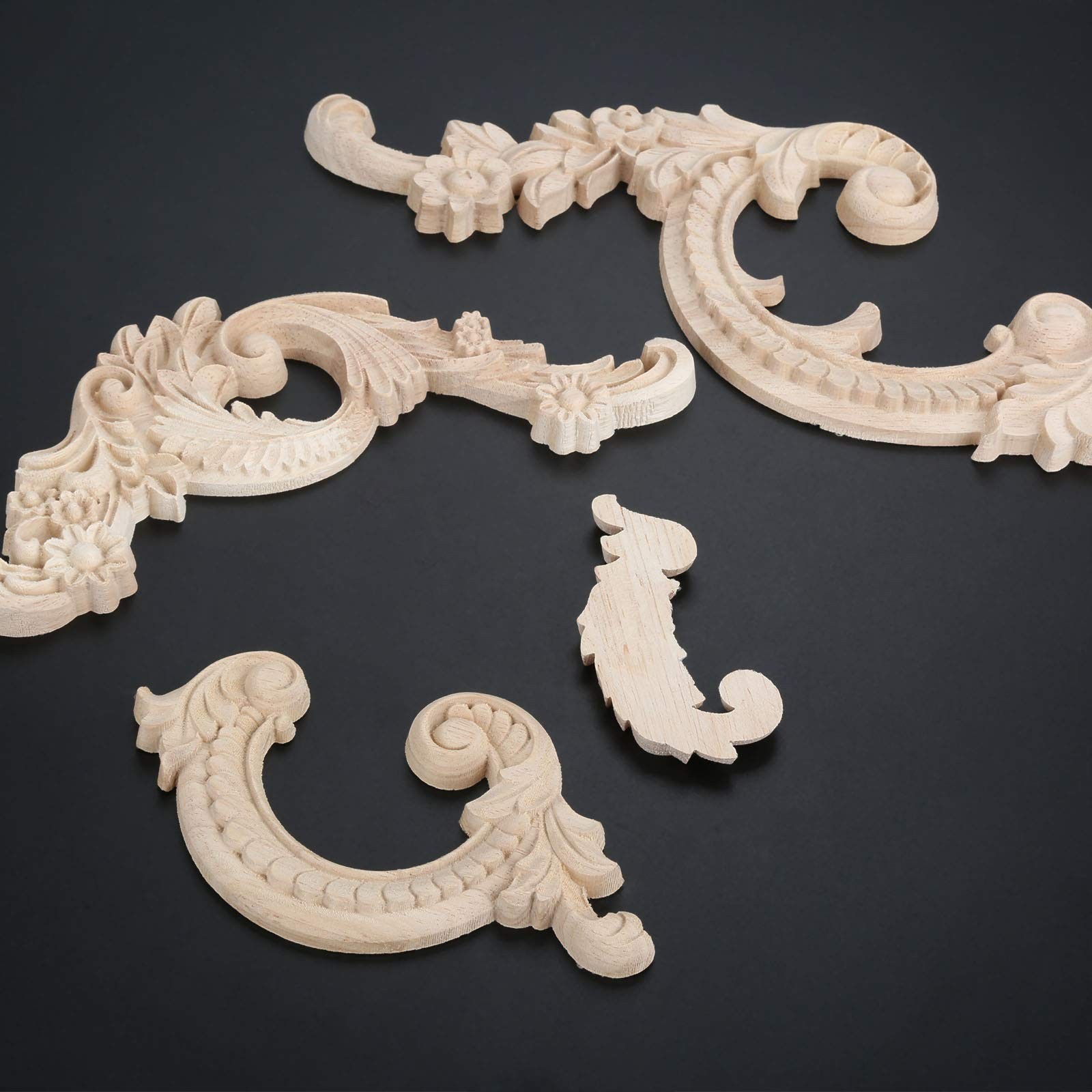 Wood Carved Appliques Wooden Onlays, 1 Pair 1 Pair(2Pcs), A: 8.5×4.5cm