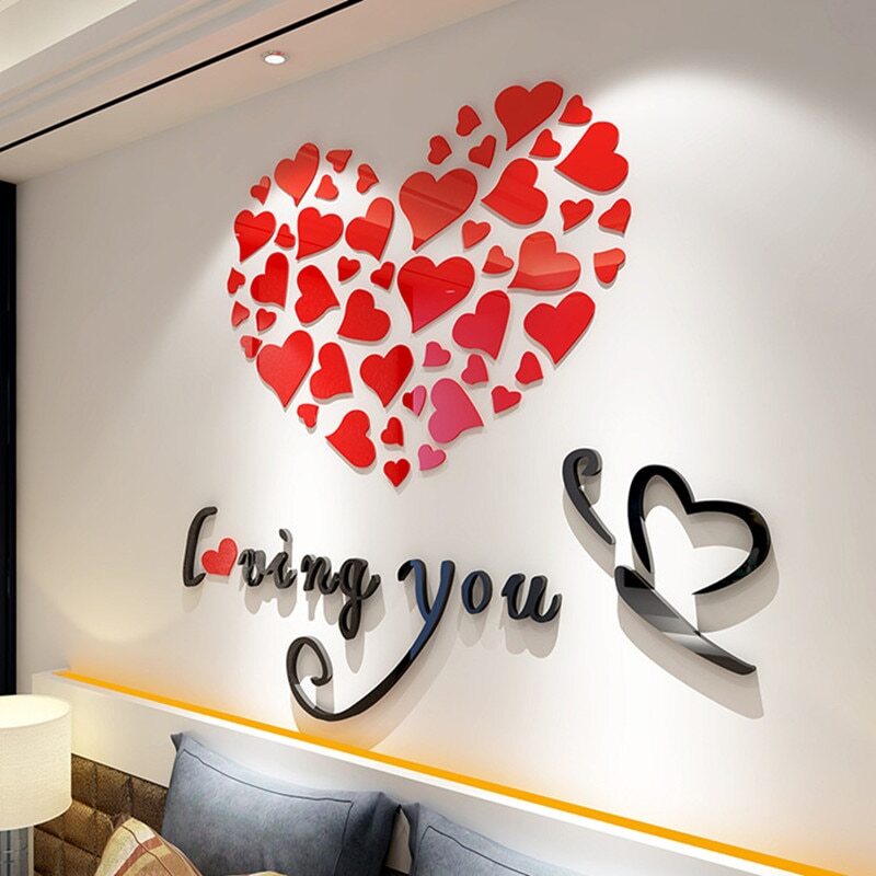 3D Rattan Flower Love Sticker for Wall Doors Living Room Bedroom Decal DIY Decor