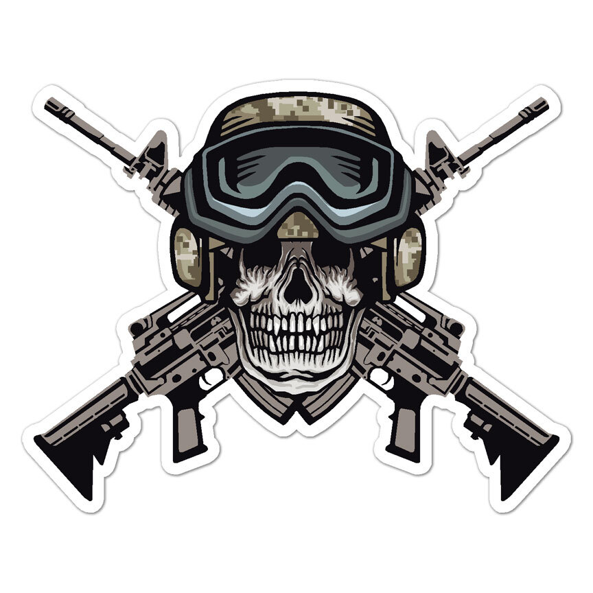 Assault Rifles Skull, Vinyl Decal Sticker, Indoor Outdoor, 3 Sizes, #8966