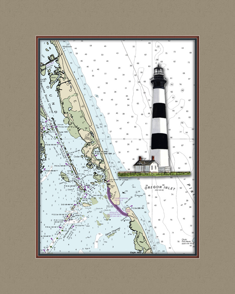 Bodie Island, NC Lighthouse and Nautical Chart High Quality Canvas Print