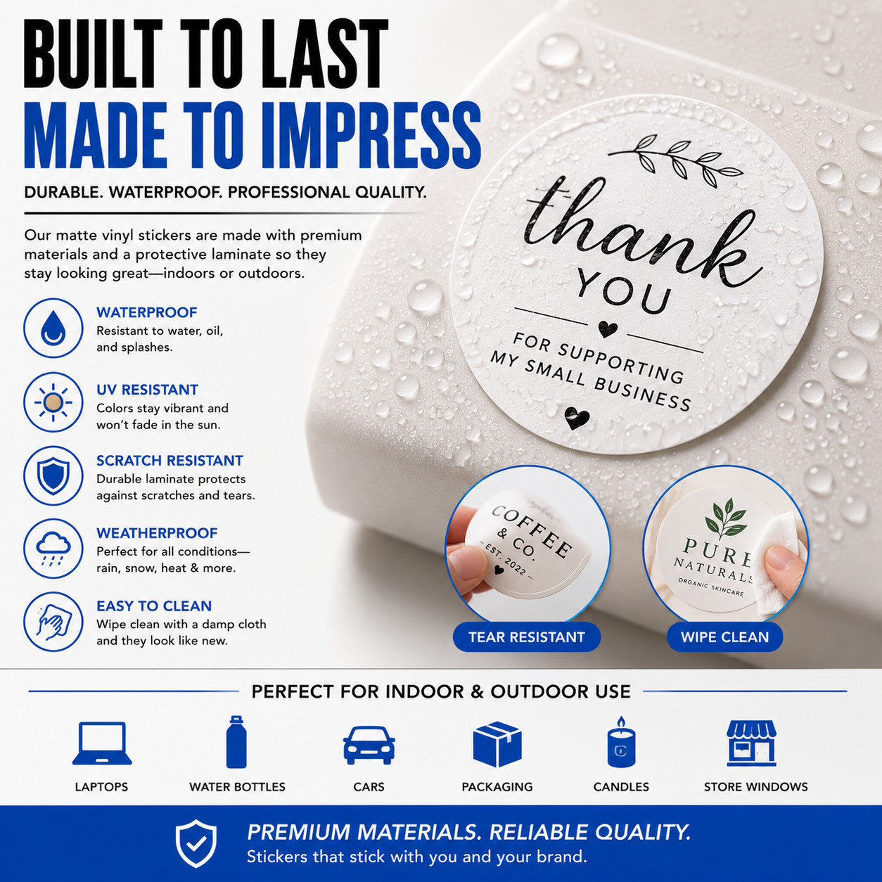 Custom Logo Stickers Matte Vinyl Labels Business Branding Decals 1-6" Bulk