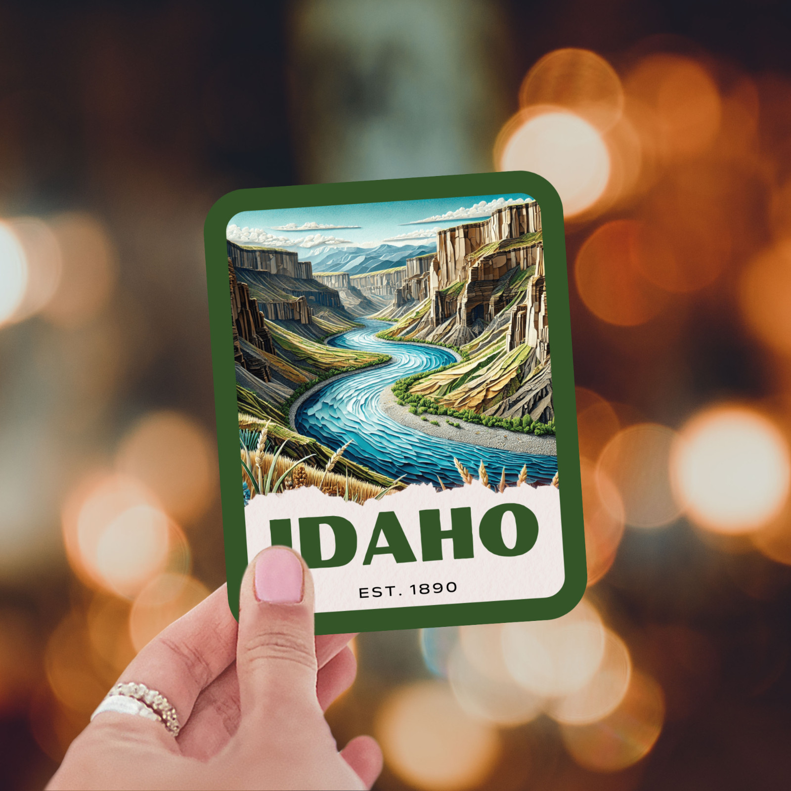 Idaho State Sticker, Paper Collage Look, Snake River Canyon Vinyl Decal