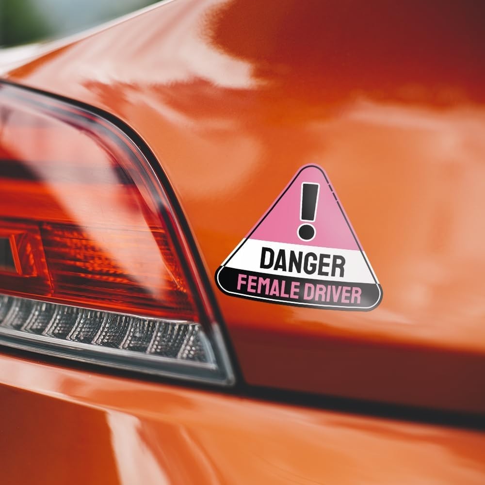 Funny Female Driver Warning Sign Vinyl Sticker Waterproof Decal 5.7 x 5 Inches