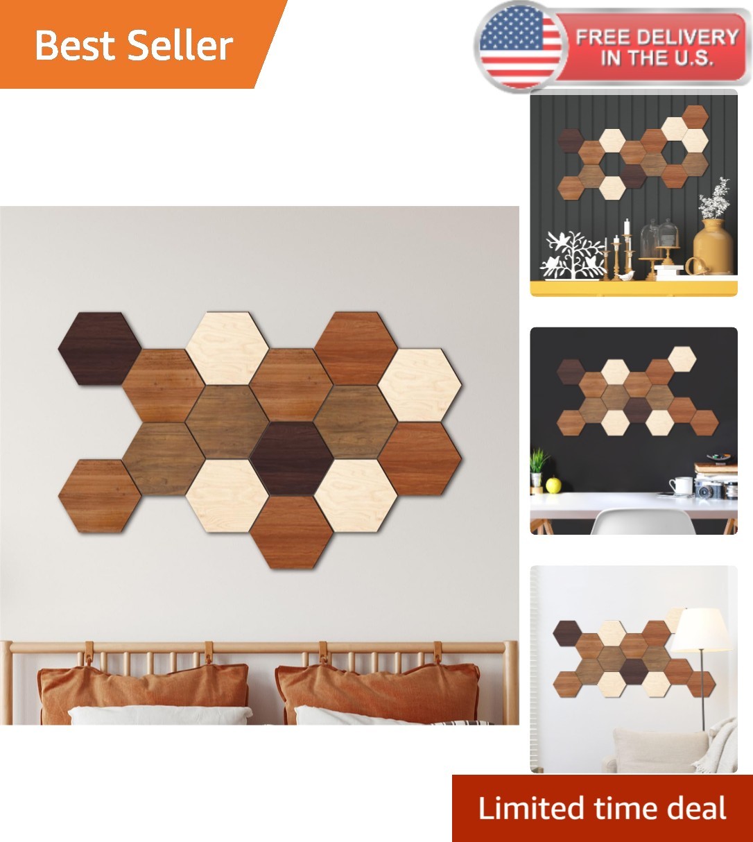 Piece Wooden Hexagon Wall Decor – DIY Geometric Wall Art for Living Room