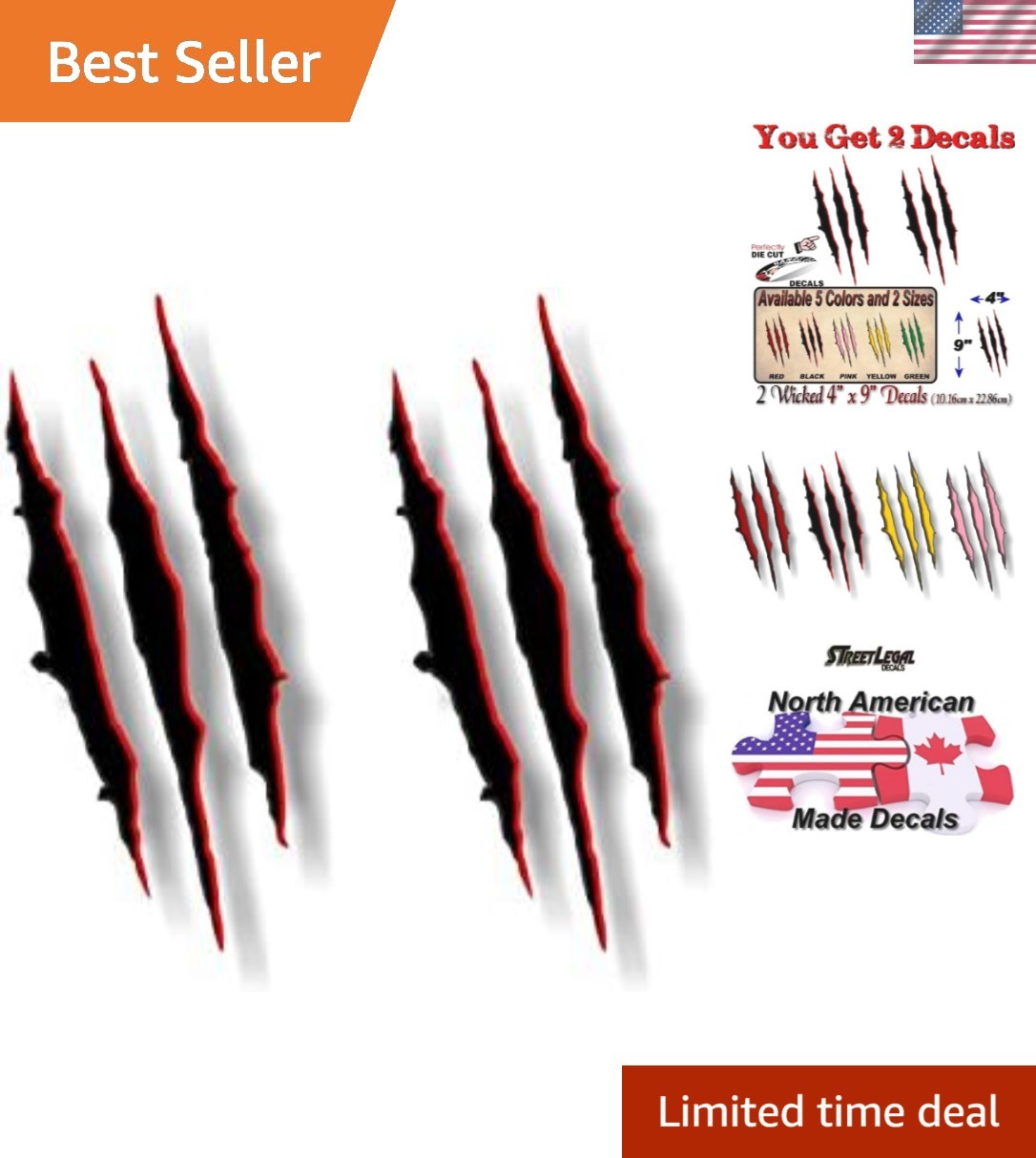 2-Pack Waterproof Ripped Claw Vinyl Decals – Customize Your Ride, 4"x 9"