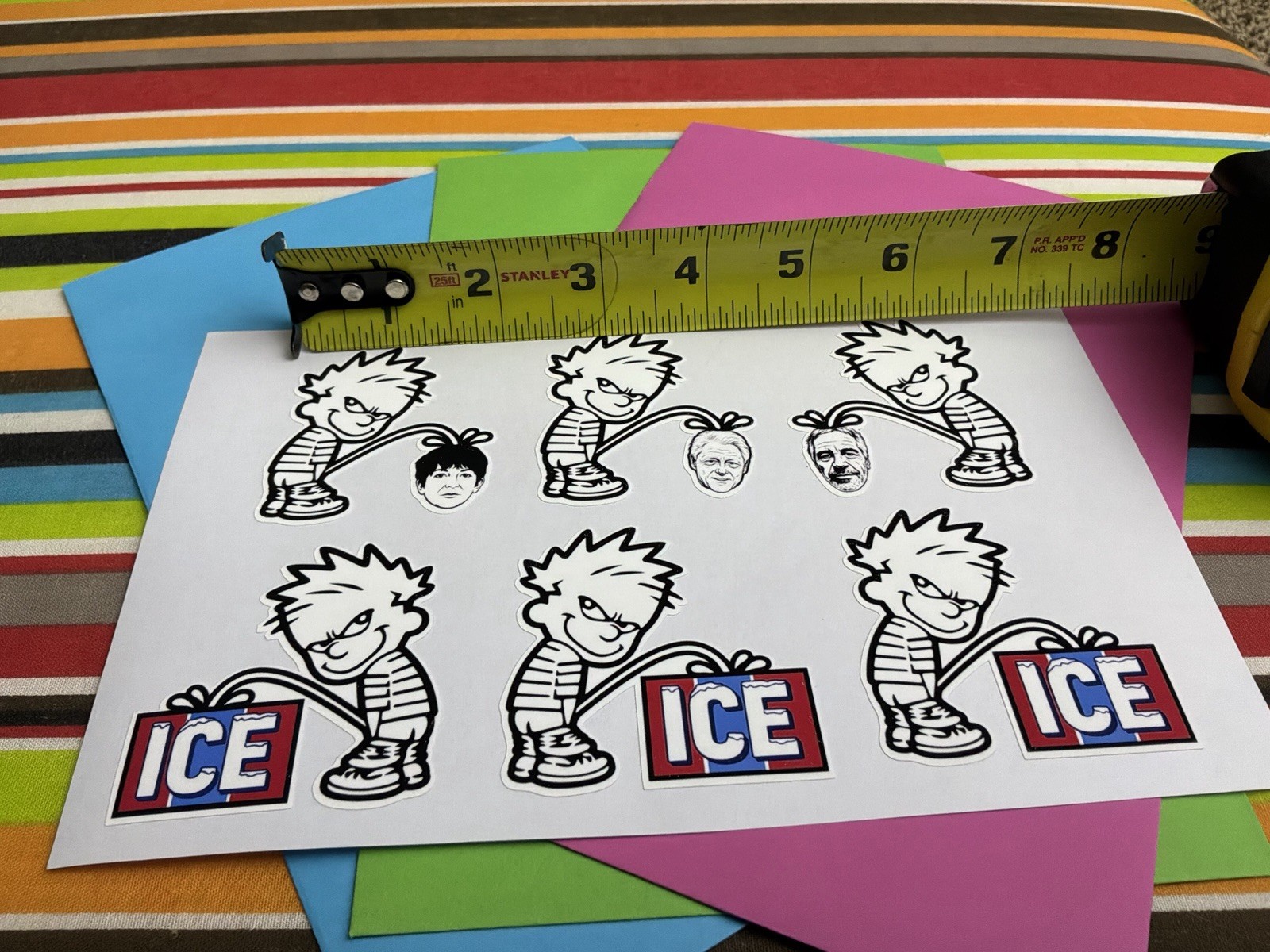 Decals Calvin Peeing On ICE, Pissing On Epstein, Maxwell, Clinton Pre-Cut Vinyl