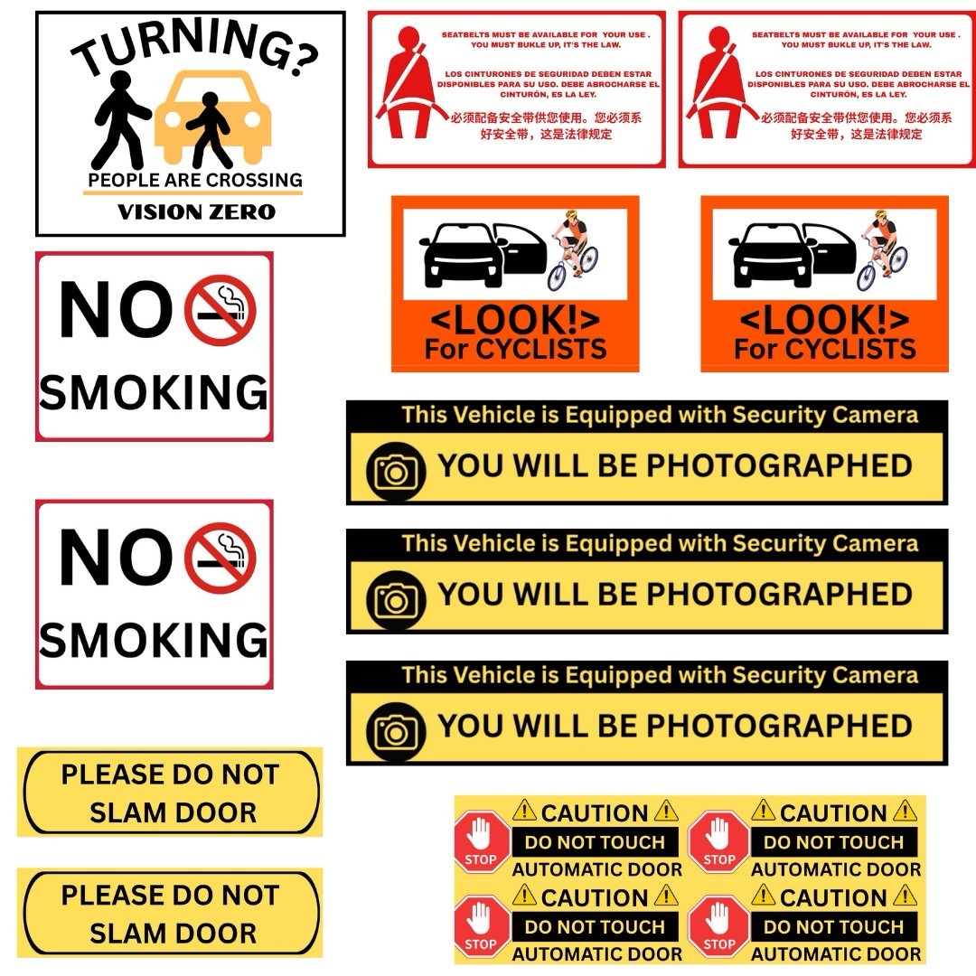 Tlc (uber ,Lyft,Taxi) Approved Vehicle Safety Decals Sticker- 14 Pieces.