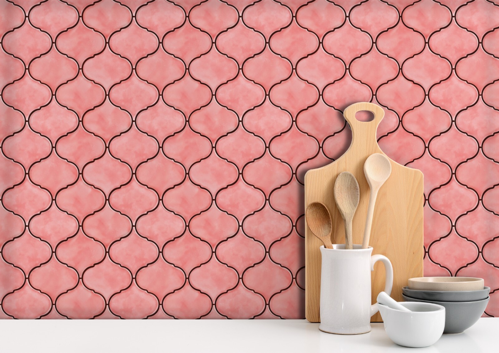 Mosaicowall Pink Arabesque Peel and Stick Kitchen Backsplash Tiles (10 Tiles)