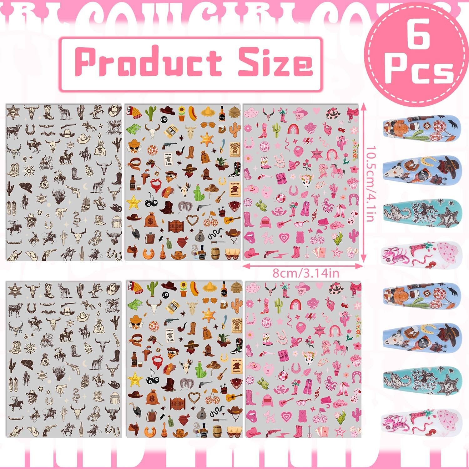 Keluna Western Nail Art Stickers – 6 Sheets Cowboy 6 Sheets, 6