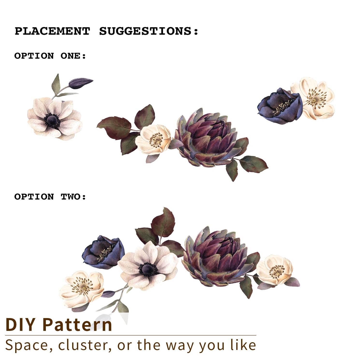 Flortlias Fabric Peel and Stick Floral Wall Decal, Self-Adhesive Peony Flower…