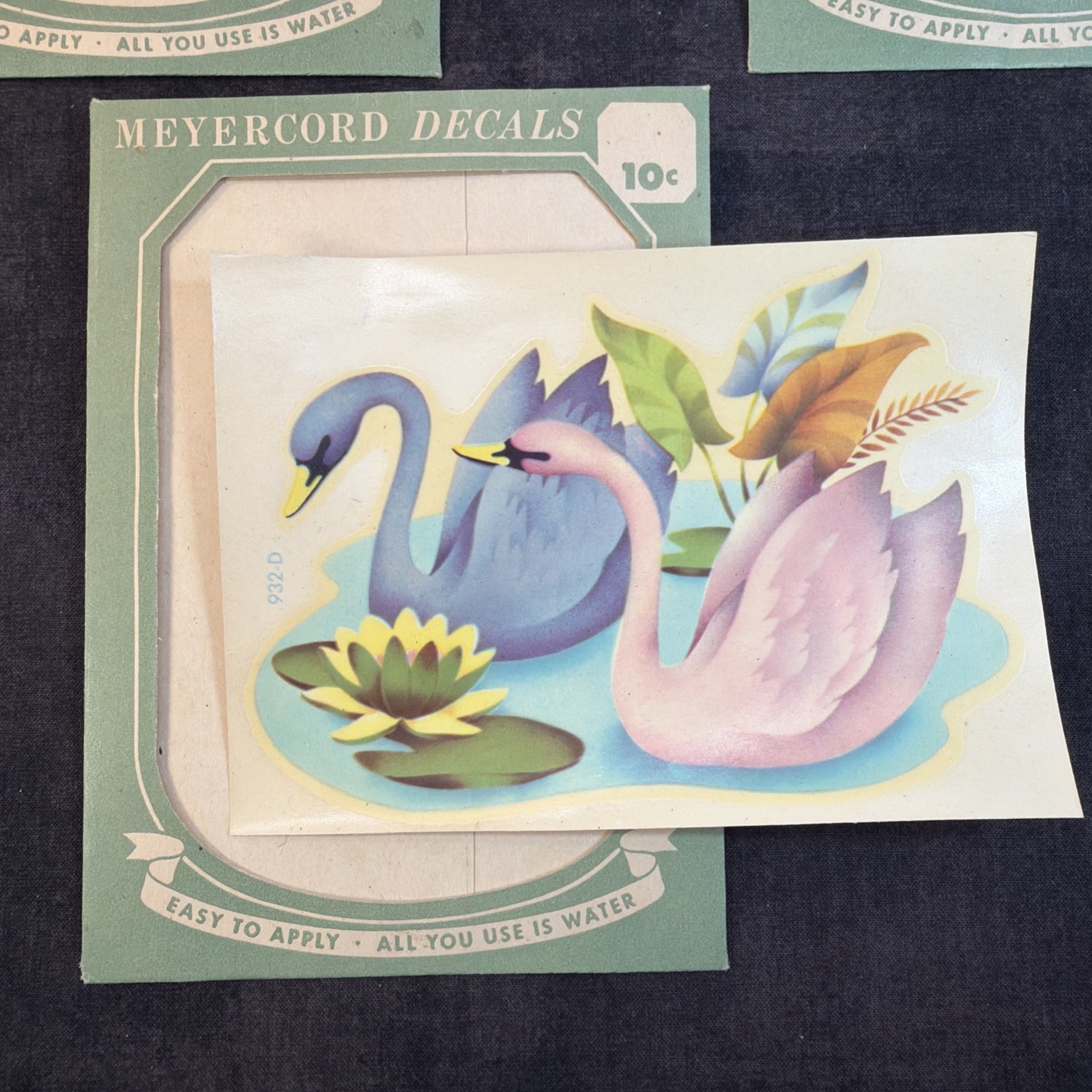 3 Meyercord Light Blue & Pink Swan Decals, Water Scene,Unused,Retro, Kitsch,MCM