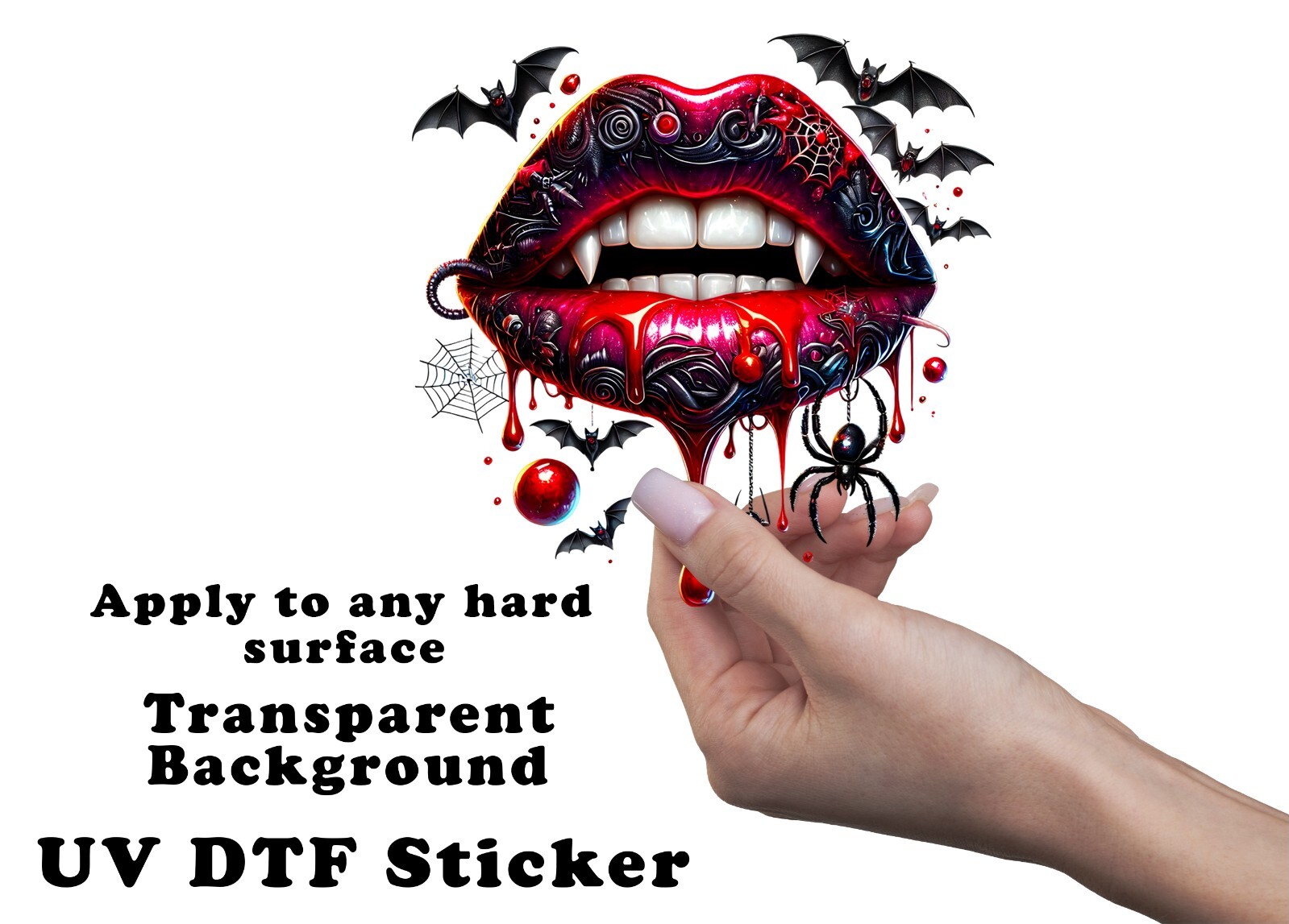 Halloween Spider Web Vampire Lips UV DTF Transparent Sticker / Decal