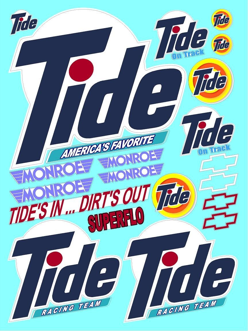 White Vinyl Sticker Sheet Tide -R/C MODEL Decal fits 1/24-1/16 Scale DIE-CUT los