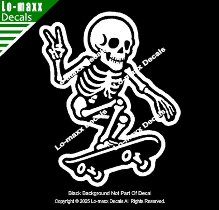 Skateboarding Skeleton Bones On Board Funny Die Cut Vinyl Decal Sticker