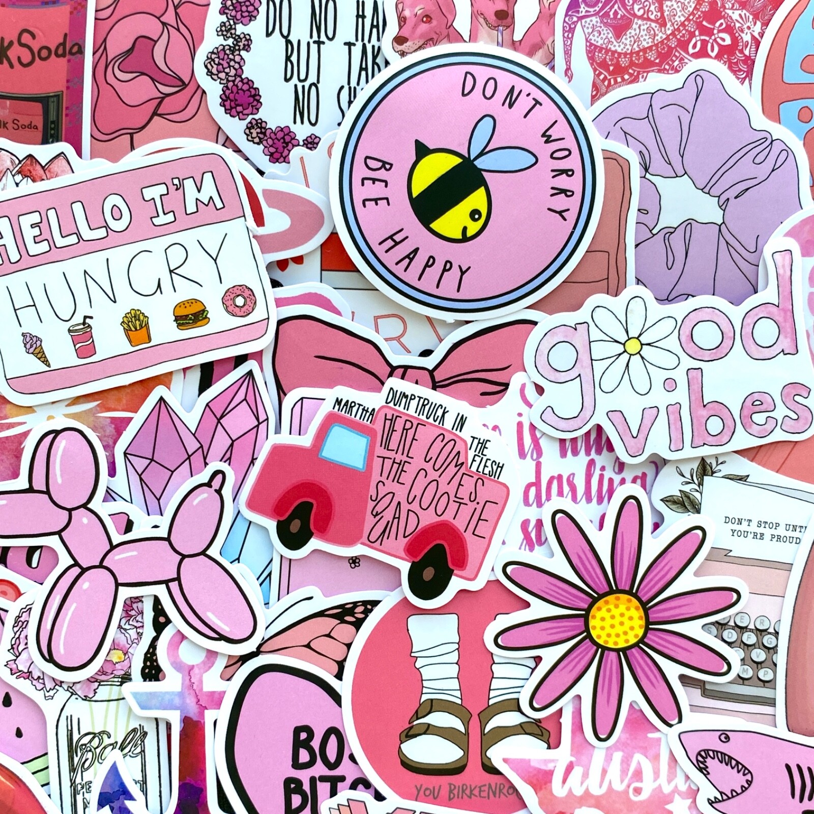 5-50 pcs Cute Pink Kawaii Stickers, Animal Flower Funny Quote Car Laptop Decals