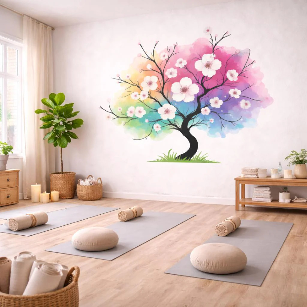Watercolor Rainbow Tree Decal | Colorful Blossom Wall Art