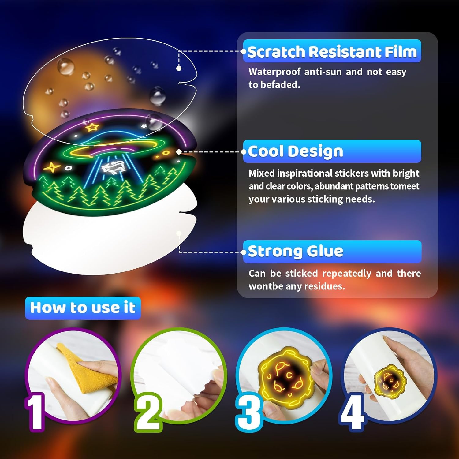 Water Bottle Stickers 100 Pcs Cool Cute Neon Sticker Packs, Prizes for Kids Clas