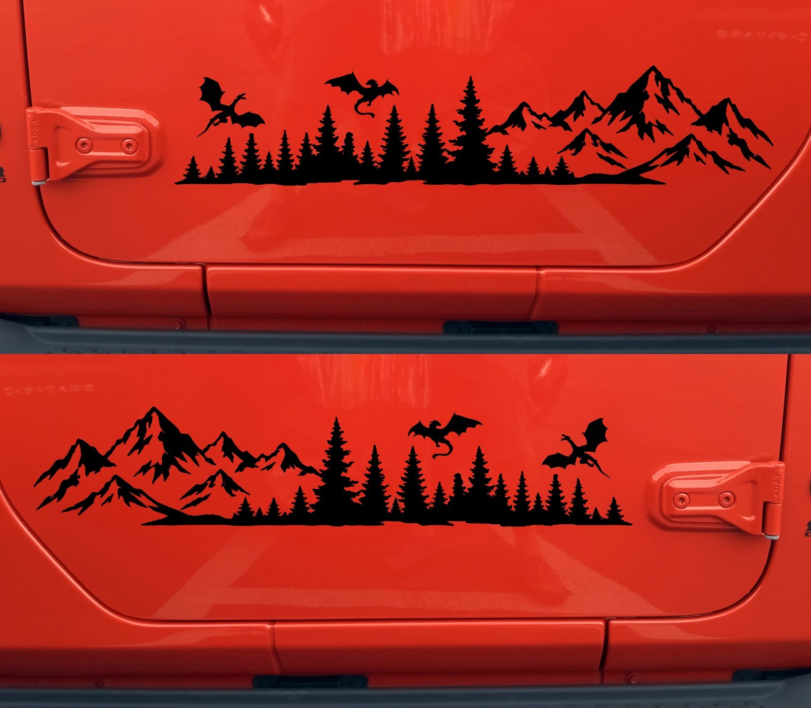 Mirrored Dragon Forest Mountain Vinyl Decal Pair RV Truck Camper Graphics V4
