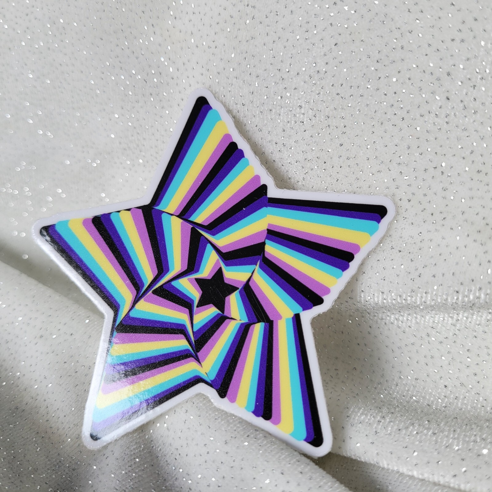 STKR081 Black Purple Aqua Yellow Pink Twisted STAR Shaped Sticker | Psychedelic
