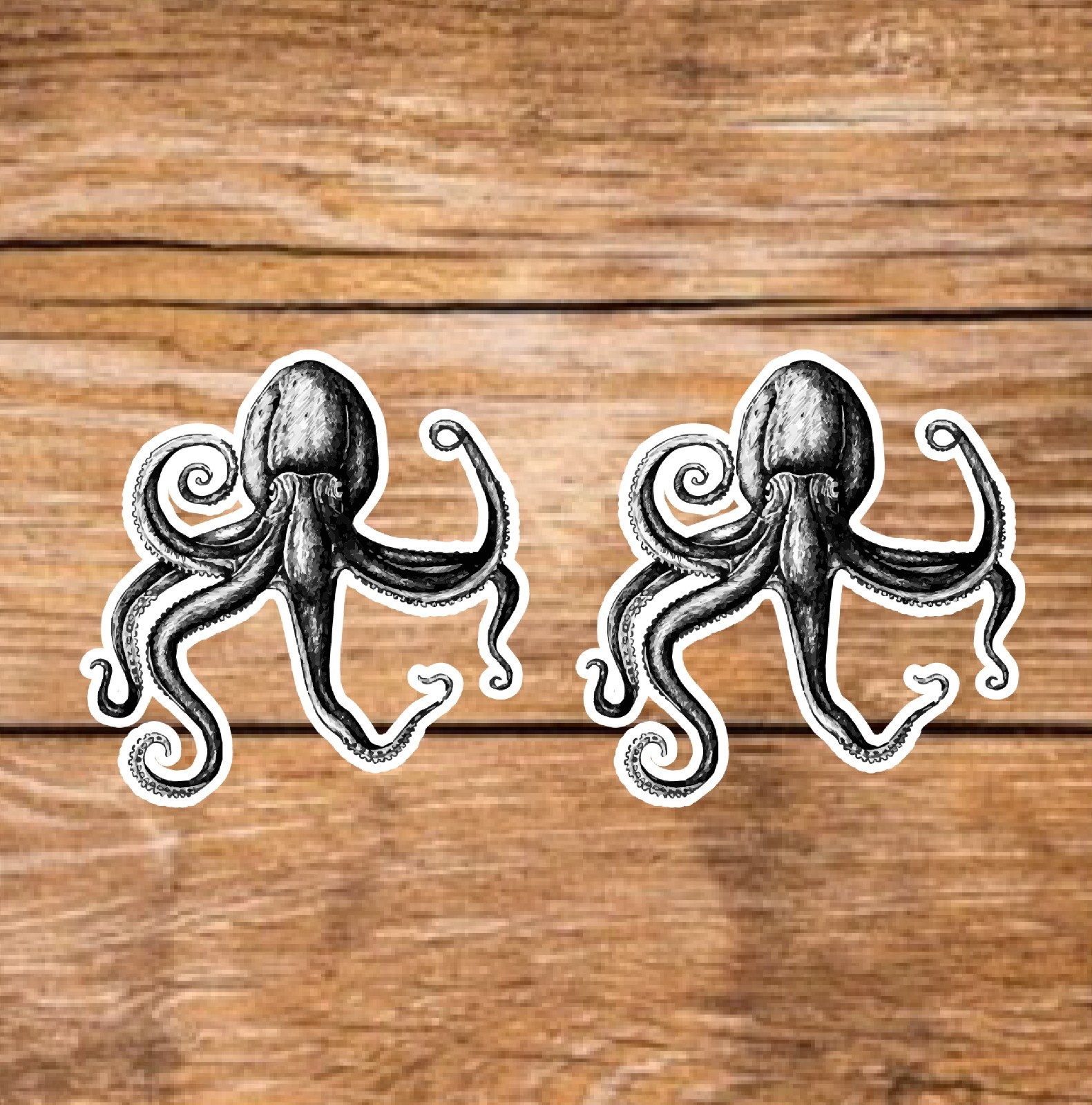 Octopus – Black & White (2 Stickers) 3.5in, Waterproof, Glossy Finish Vinyl.