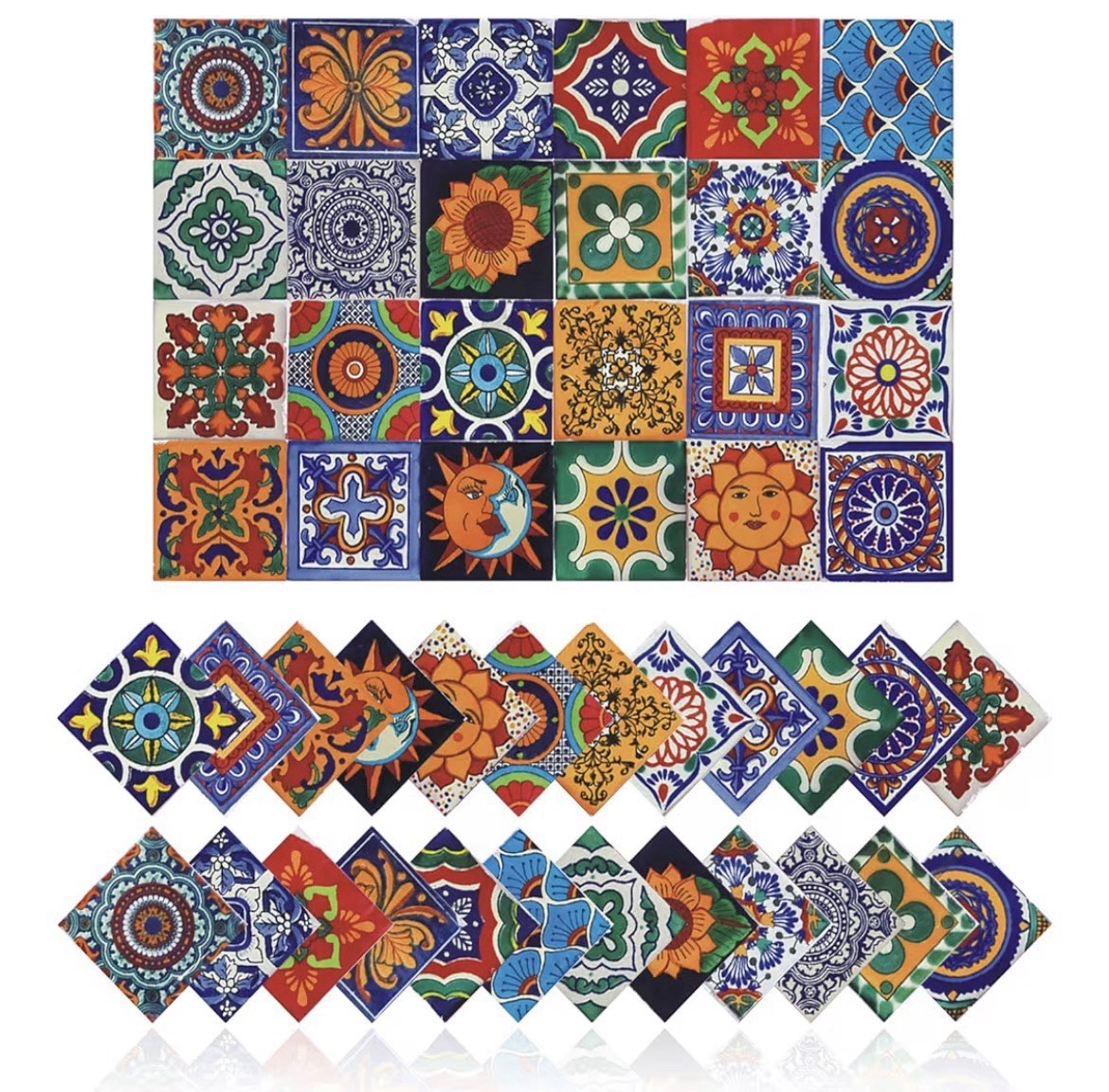 NEW Lot of Four Packs Retro Mosaic Tile Stickers, 20 Stickers each Pack, 4”x4”