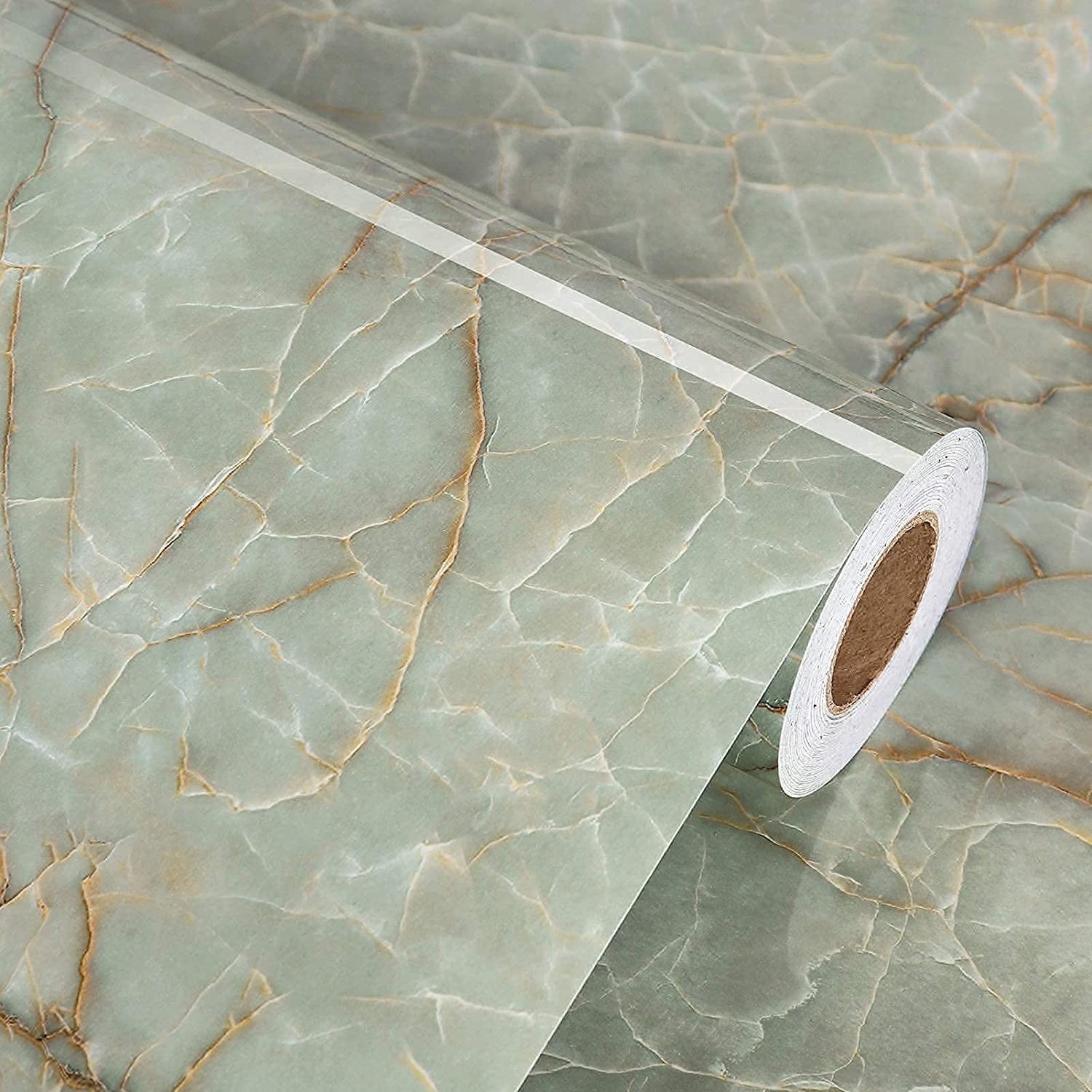 Vinyl 15.8" x 472" Green Marble Contact Paper for Cabinets Counter Top Waterp…